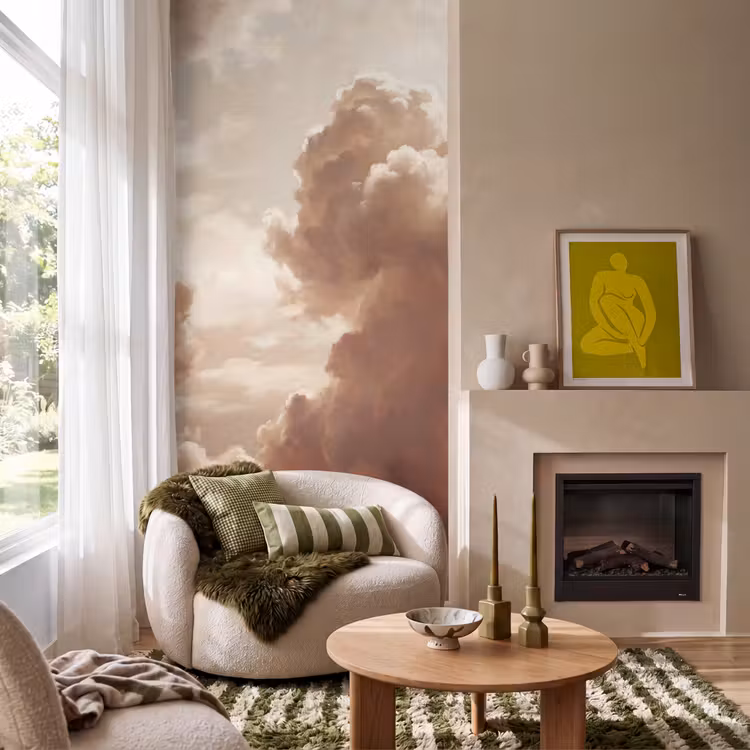 Wolken - Lucht - Natuur - Modern - Bruin Behang Vlies klein -sfeer2