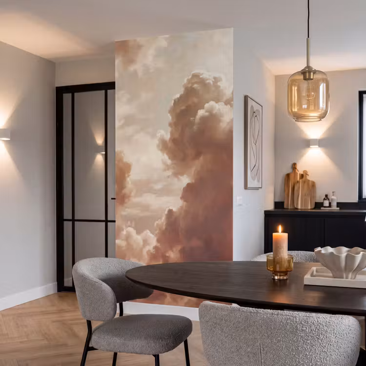 Wolken - Lucht - Natuur - Modern - Bruin Behang Vlies klein -sfeer3