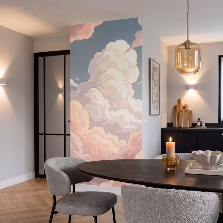 Wolken - Lucht - Natuur - Pastel - Roze Behang Vlies klein -sfeer3