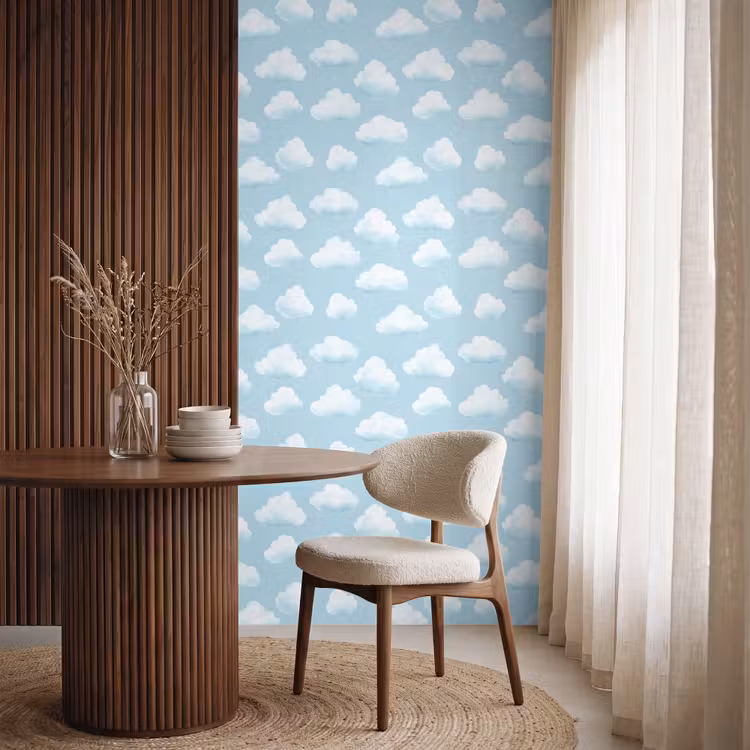 Wolken - Illustratie - Blauw Behang Vlies klein 1076 -sfeer1