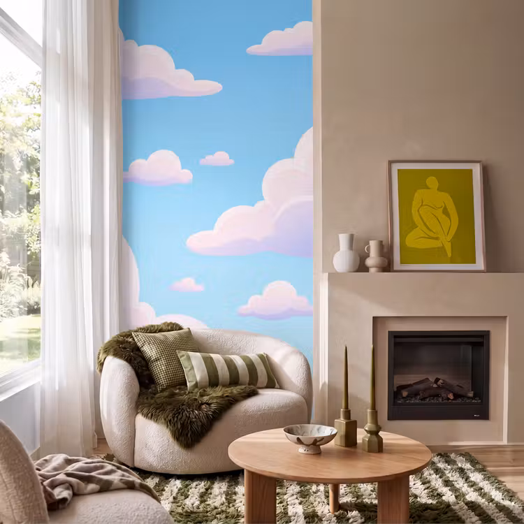 Wolken - Roze - Blauw - Natuur - Modern Behang Vlies klein -sfeer2