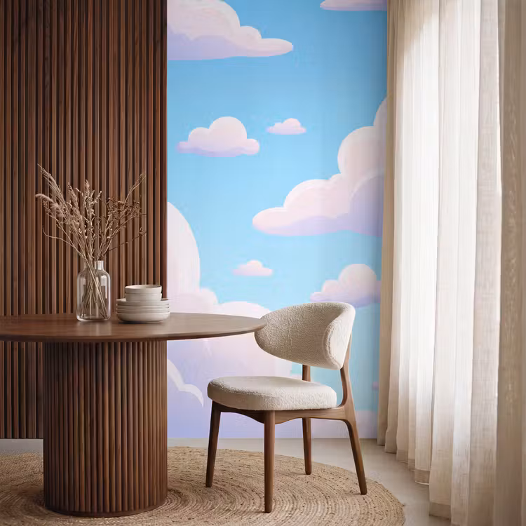 Wolken - Roze - Blauw - Natuur - Modern Behang Vlies klein -sfeer1