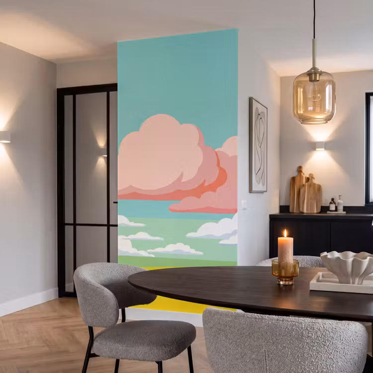 Wolken - Roze - Natuur - Modern - Pastel Behang Vlies klein -sfeer3