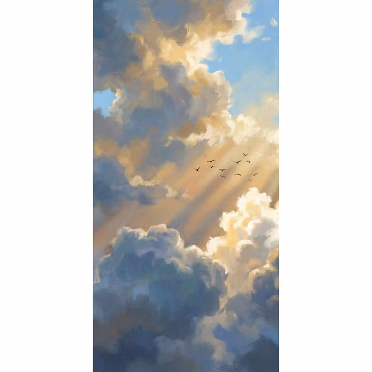 Wolken - Zonnestralen - Natuur - Abstract - Blauw Behang Vlies klein -3d_website