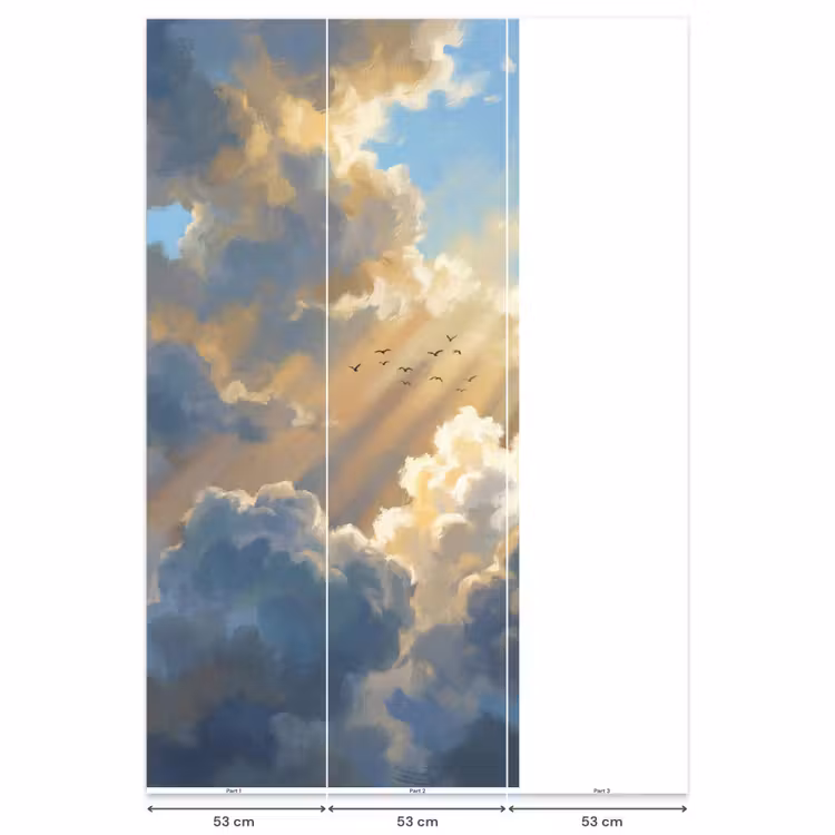 Wolken - Zonnestralen - Natuur - Abstract - Blauw Behang Vlies klein -USP_banen