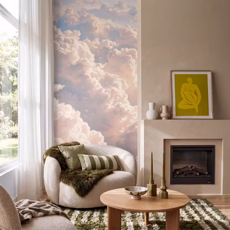 Wolken - Zonsondergang - Natuur - Pastel - Roze Behang Vlies klein -sfeer2