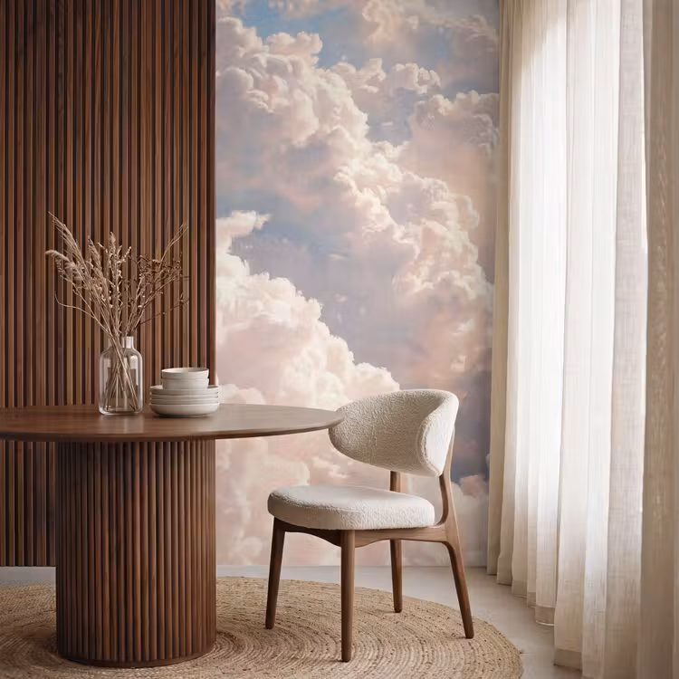 Wolken - Zonsondergang - Natuur - Pastel - Roze Behang Vlies klein -sfeer1