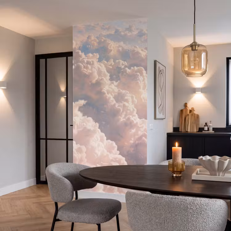 Wolken - Zonsondergang - Natuur - Pastel - Roze Behang Vlies klein -sfeer3