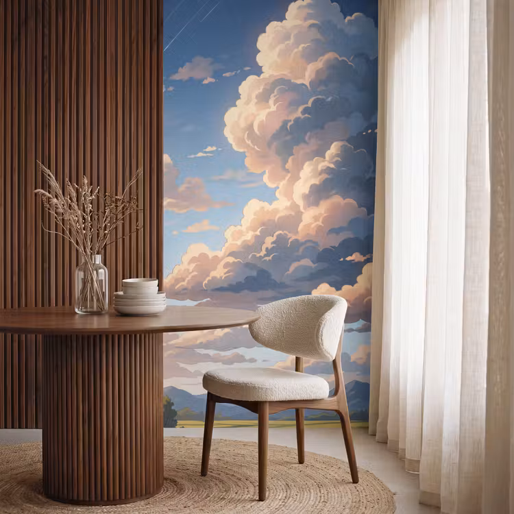 Wolken - Daghemel - Natuur - Illustratie - Oranje Behang Vlies klein -sfeer1