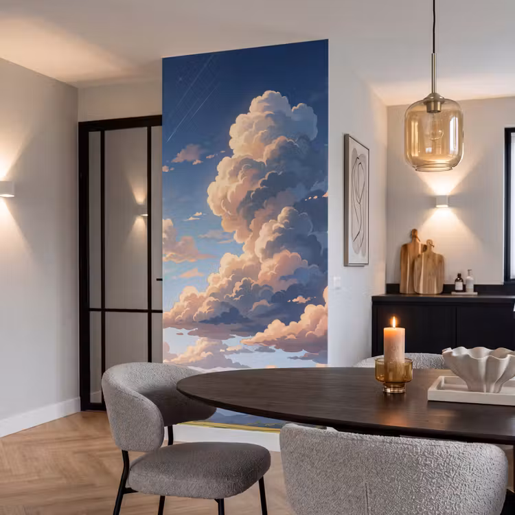 Wolken - Daghemel - Natuur - Illustratie - Oranje Behang Vlies klein -sfeer3