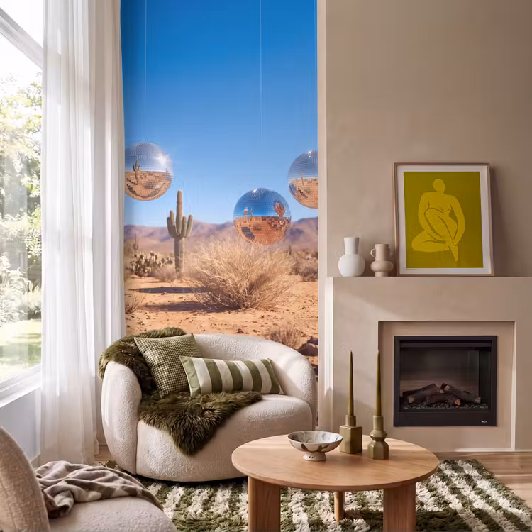 Tapete - Wüste – Spiegelkugel – Kunst - Woestijn - Spiegelbal - Kunst Behang Vlies klein