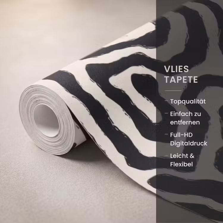 Zebra - Zwart - Abstract Behang Vlies klein 1076 -USP_closeupDE
