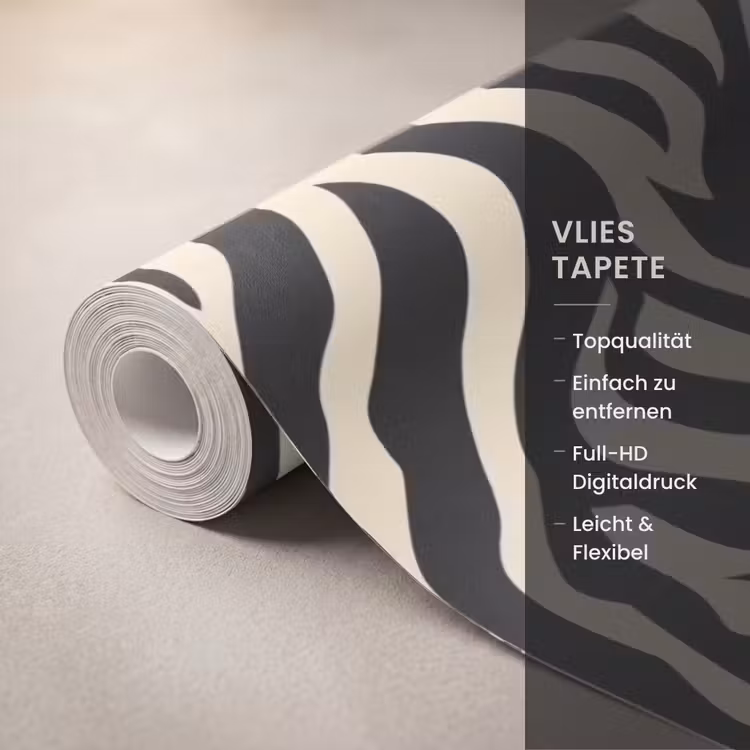 Zebra - Print - Klassiek - Zwart Behang Vlies klein 1076 -USP_closeupDE