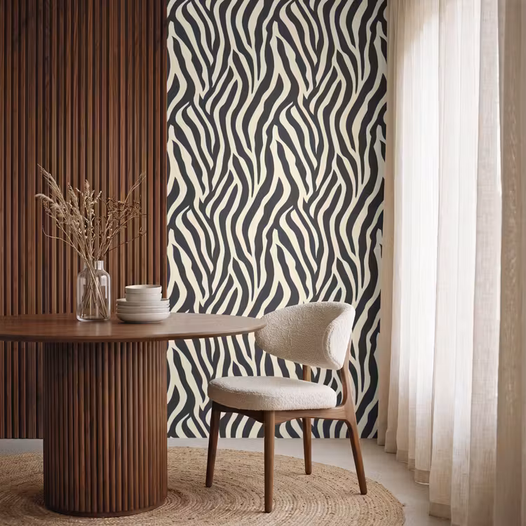 Zebra - Print - Klassiek - Zwart Behang Vlies klein 1076 -sfeer1