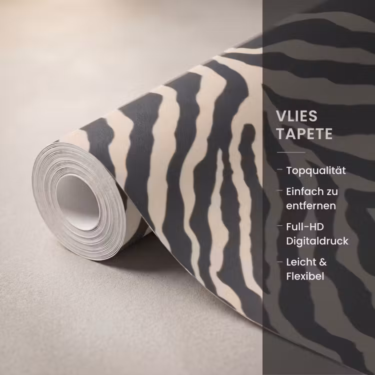 Zebra - Klassiek - Zwart Behang Vlies klein 1076 -USP_closeupDE