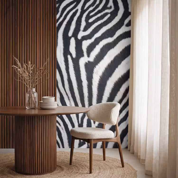Zebra - Vacht - Klassiek - Zwart - Wit Behang Vlies klein -sfeer1