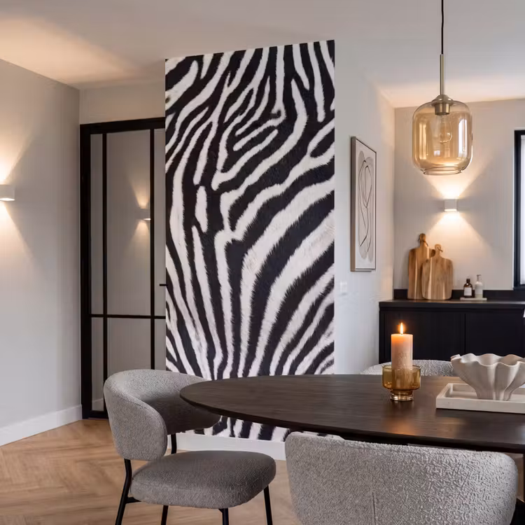 Zebra - Vacht - Klassiek - Zwart - Wit Behang Vlies klein -sfeer3