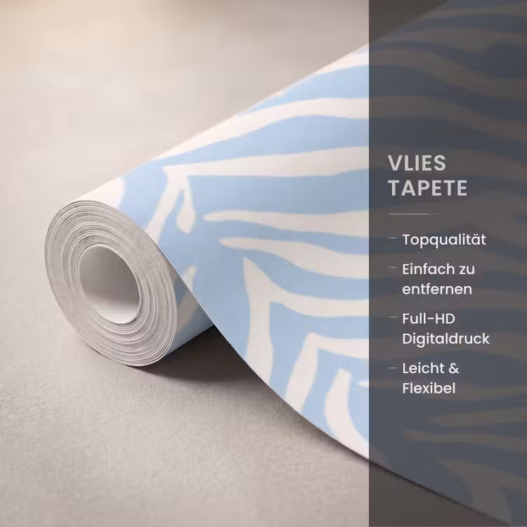 Zebra - Motief - Blauw - Wit Behang Vlies klein 1076 -USP_closeupDE