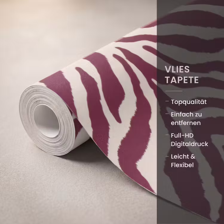 Zebra - Motief - Bordeaux - Rood Behang Vlies klein 1076 -USP_closeupDE