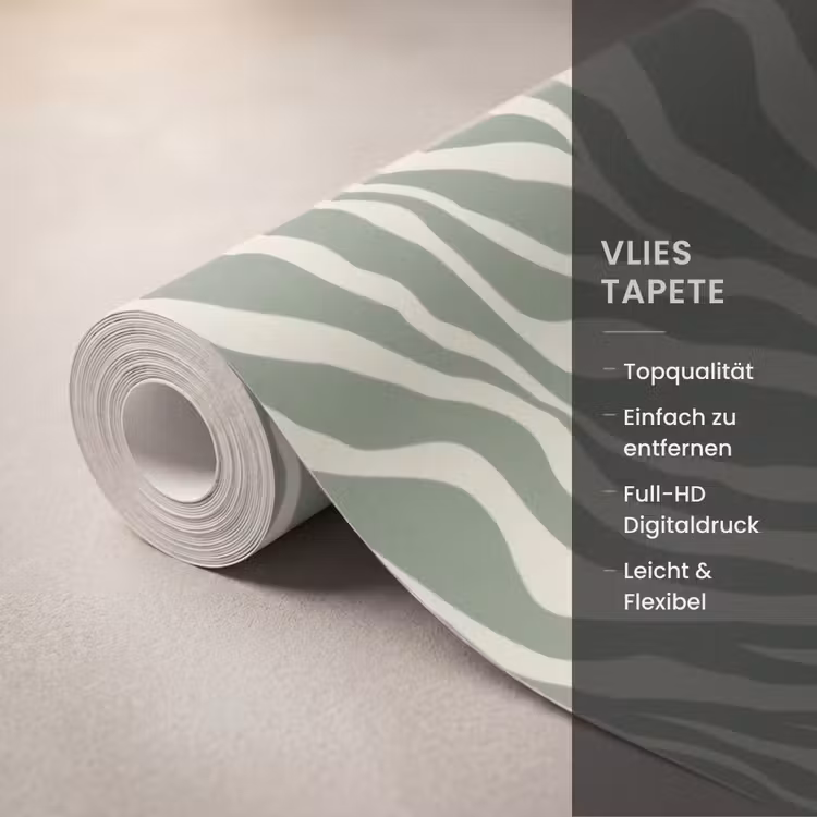 Zebra - Motief - Groen Behang Vlies klein 1076 -USP_closeupDE