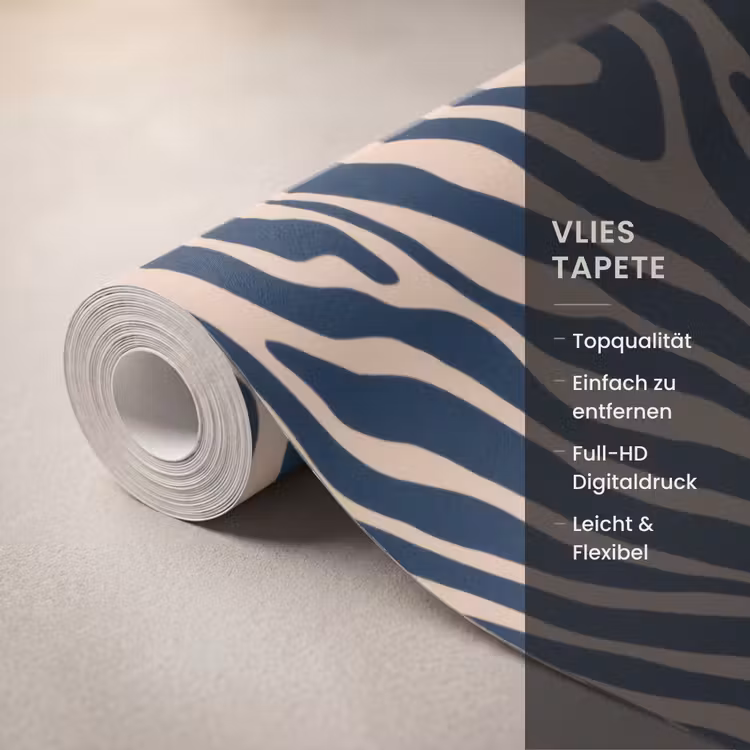 Zebra - Patroon - Blauw - Beige Behang Vlies klein 1076 -USP_closeupDE