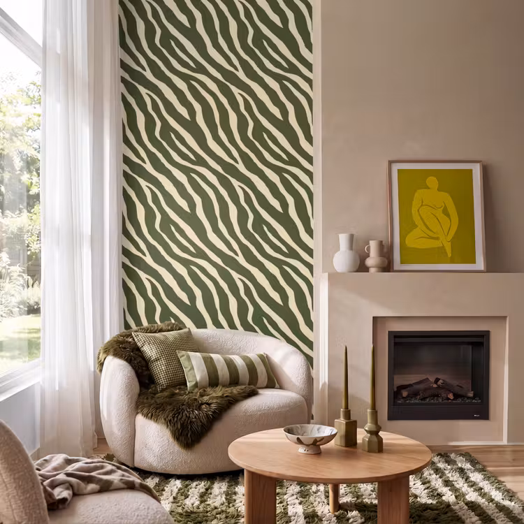 Zebra - Patroon - Groen Behang Vlies klein 1076 -sfeer2