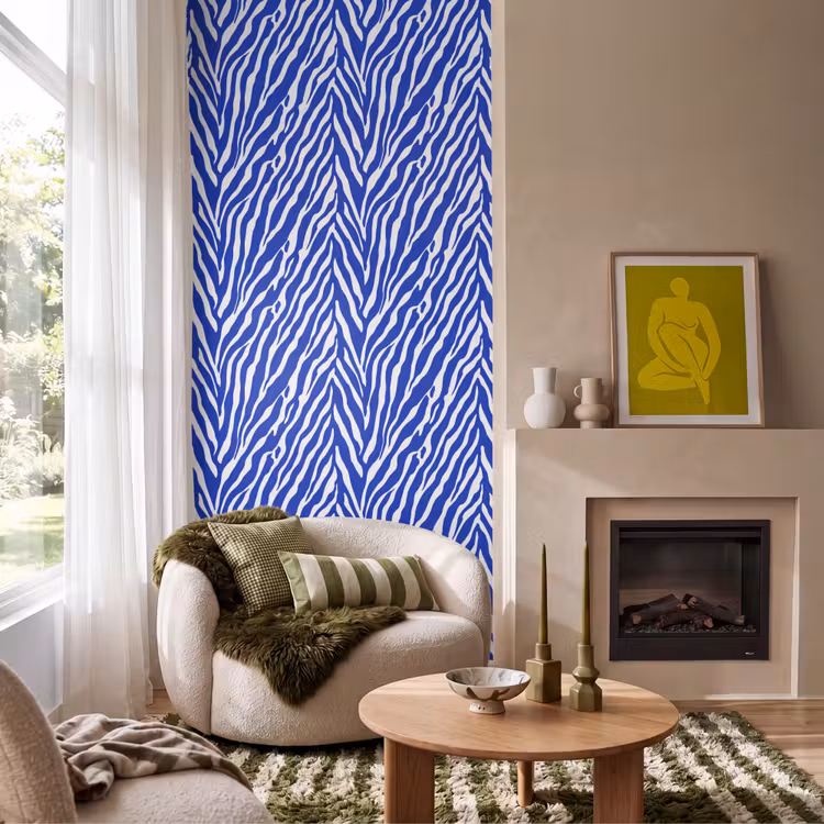 Zebra - Patroon - Kobalt - Blauw Behang Vlies klein 1076 -sfeer2