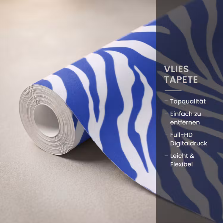 Zebra - Patroon - Kobalt - Blauw Behang Vlies klein 1076 -USP_closeupDE