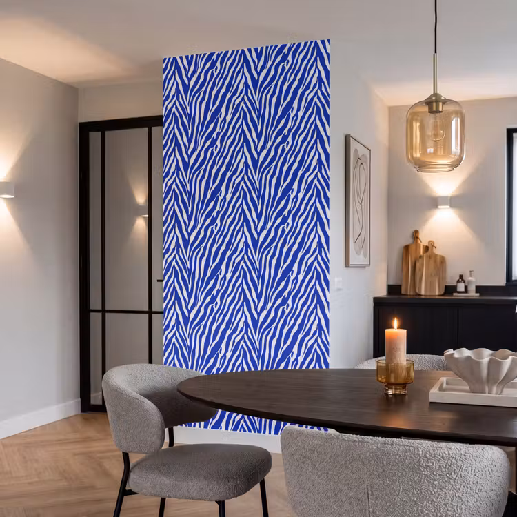 Zebra - Patroon - Kobalt - Blauw Behang Vlies klein 1076 -sfeer3