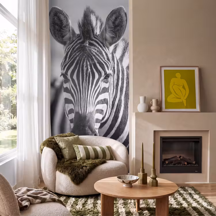 Zebra's - Zwart - Wit Behang Vlies klein -sfeer2