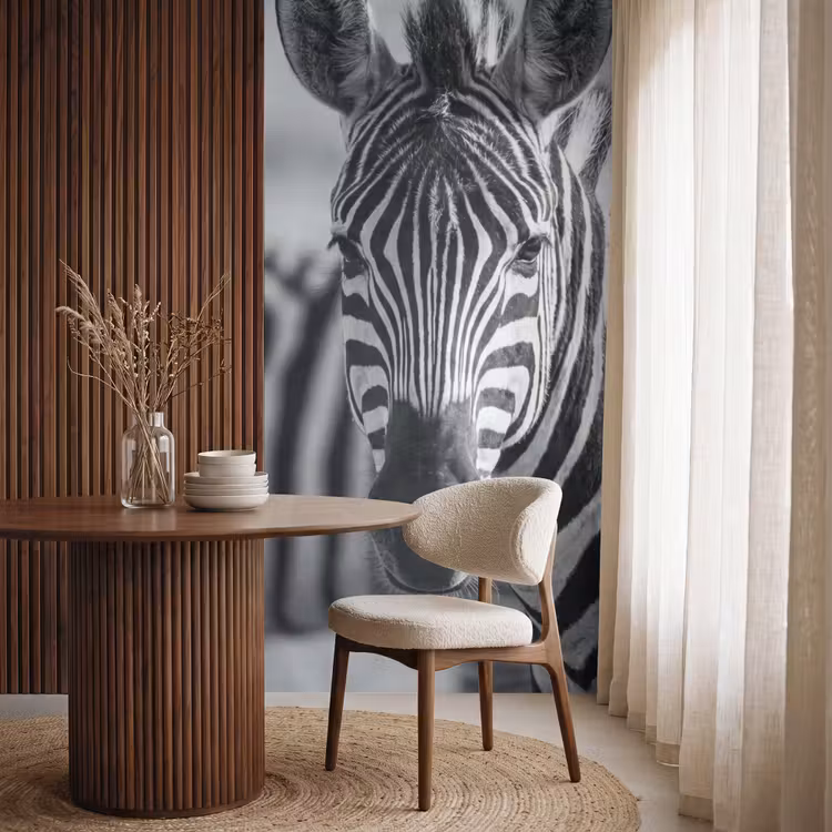 Zebra's - Zwart - Wit Behang Vlies klein -sfeer1