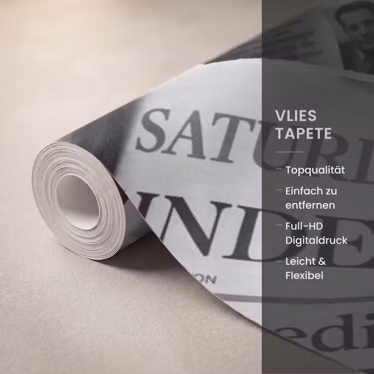Krant - Stapel - Nieuws - Zwart-wit Behang Vlies klein -USP_closeupDE