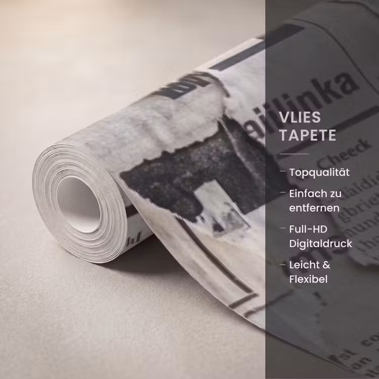Krant - Gescheurd - Textuur - Abstract - Zwart-wit Behang Vlies klein -USP_closeupDE