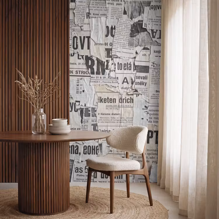 Krant - Gescheurd - Textuur - Abstract - Zwart-wit Behang Vlies klein -sfeer1