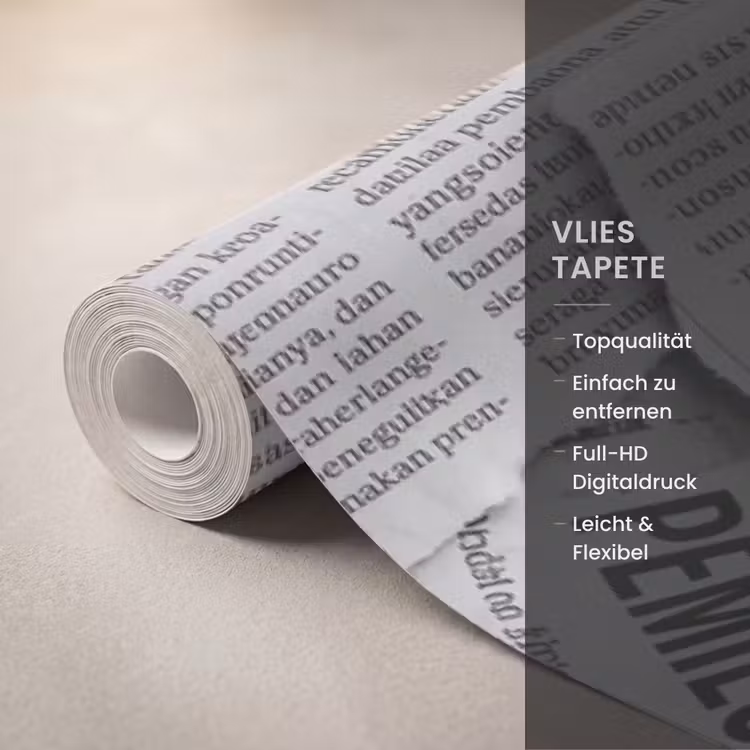 Krant - Versnipperd - Textuur - Zwart-wit - Abstract Behang Vlies klein -USP_closeupDE