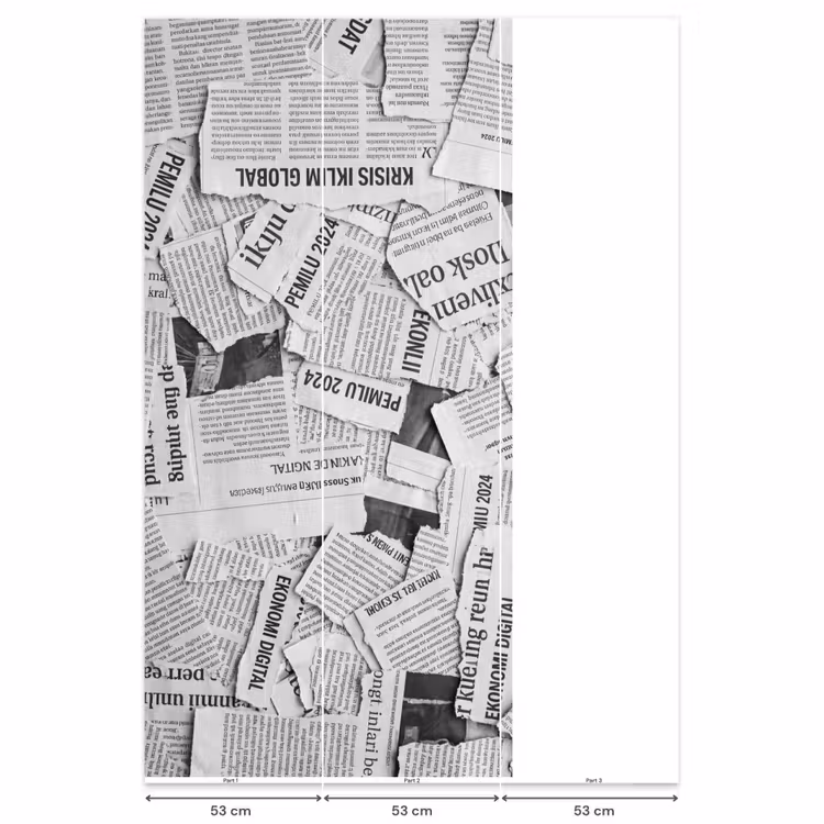 Krant - Versnipperd - Textuur - Zwart-wit - Abstract Behang Vlies klein -USP_banen