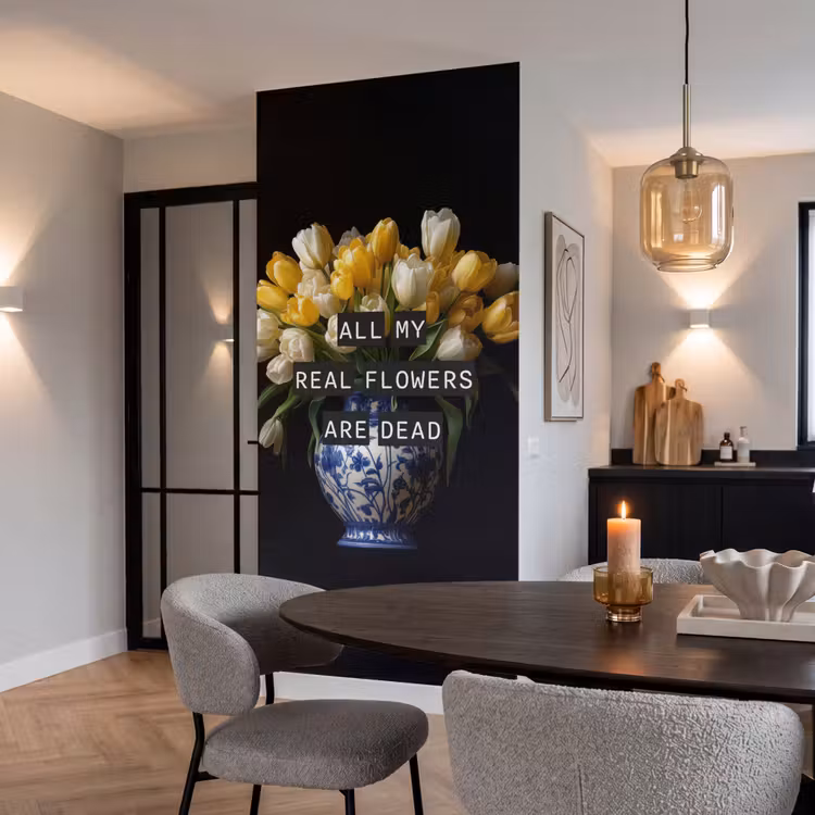 Quotes - Bloem - Tulp - Geel Behang Vlies klein -sfeer3