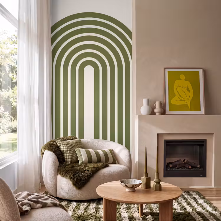 Abstract - Bogen - Modern - Groen - Kunst Behang Vlies klein -sfeer2