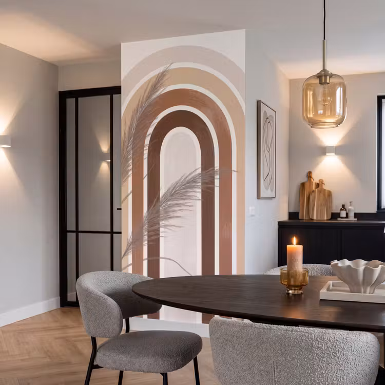 Abstract - Bogen - Plant - Boho - Beige Behang Vlies klein -sfeer3