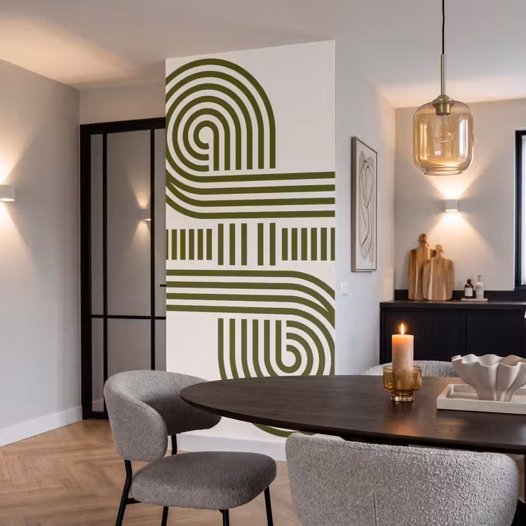 Abstract - Vormen - Modern - Groen Behang Vlies klein -sfeer3