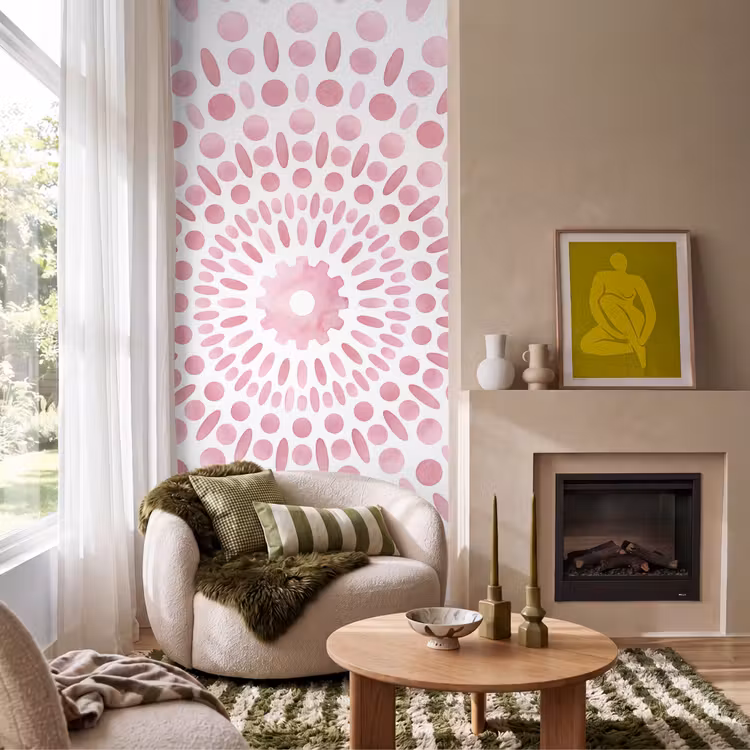 Abstract - Vormen - Patroon - Aquarel - Roze Behang Vlies klein -sfeer2