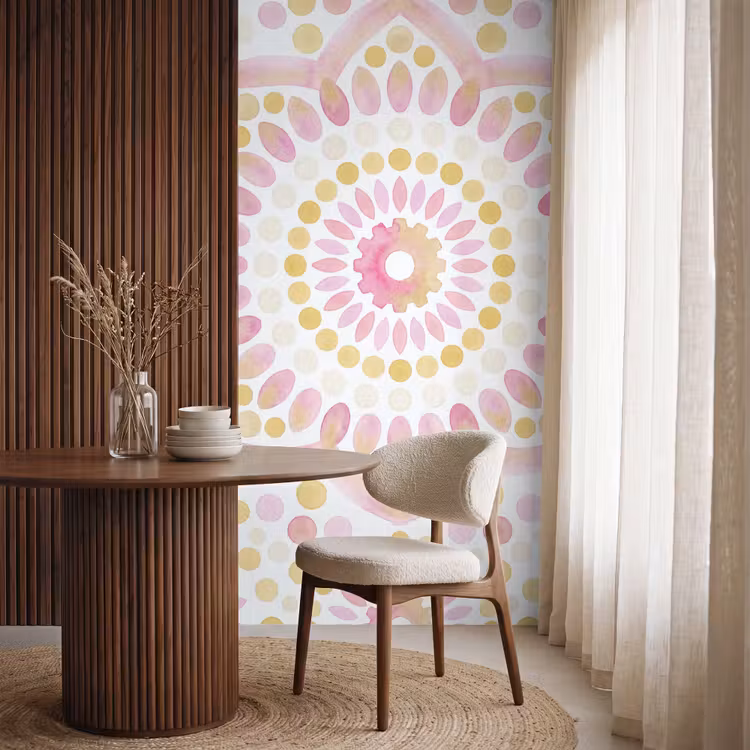 Abstract - Mandala - Kunst - Modern - Roze Behang Vlies klein -sfeer1