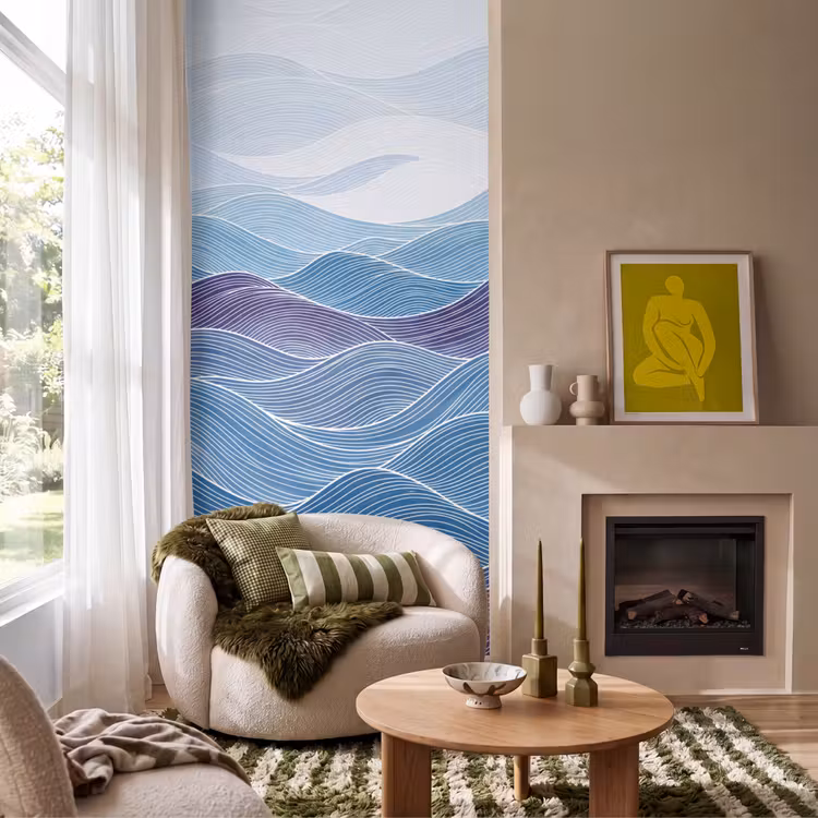 Abstract - Golven - Patroon - Blauw - Modern Behang Vlies klein -sfeer2