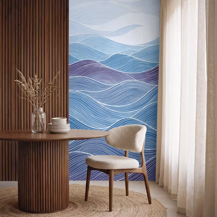 Abstract - Golven - Patroon - Blauw - Modern Behang Vlies klein -sfeer1