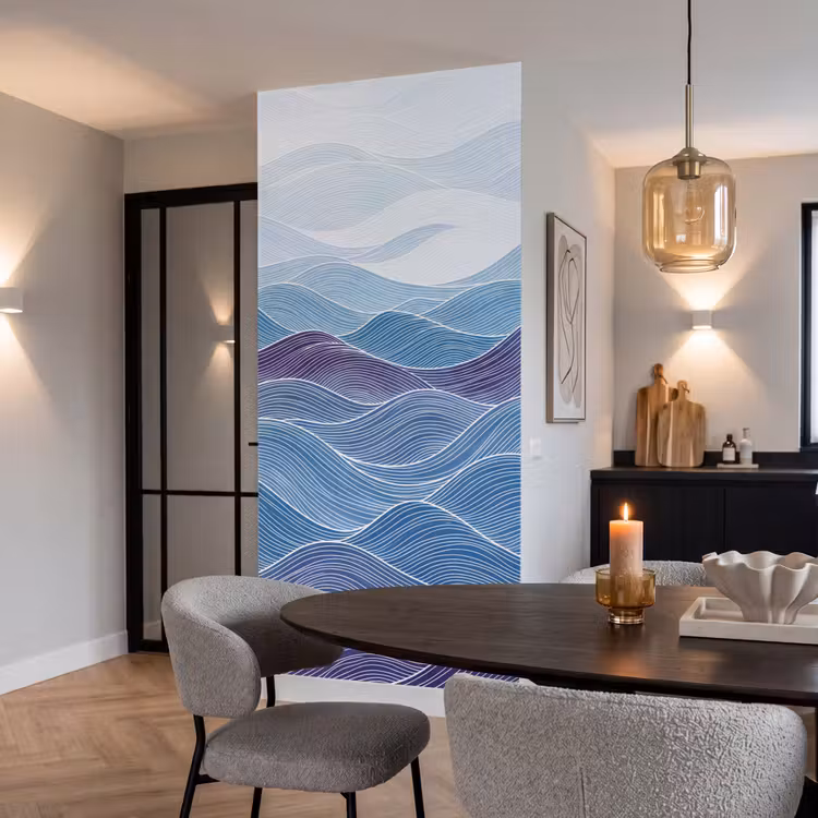 Abstract - Golven - Patroon - Blauw - Modern Behang Vlies klein -sfeer3