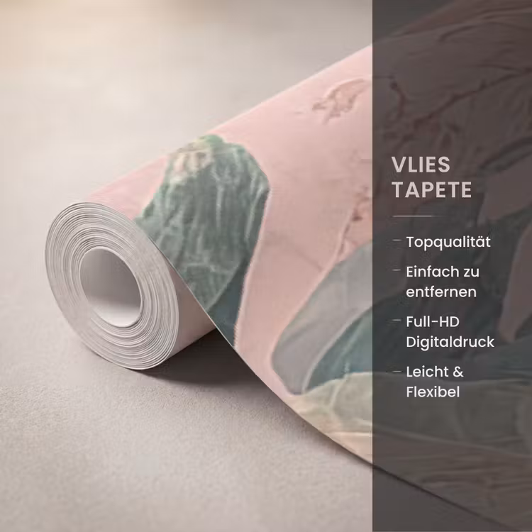 Compositie van bladeren - Groen - Roze Behang Vlies klein -USP_closeupDE