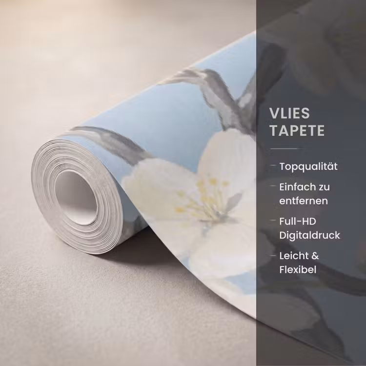 Takken - Kersenbloesem - Blauw Behang Vlies klein -USP_closeupDE