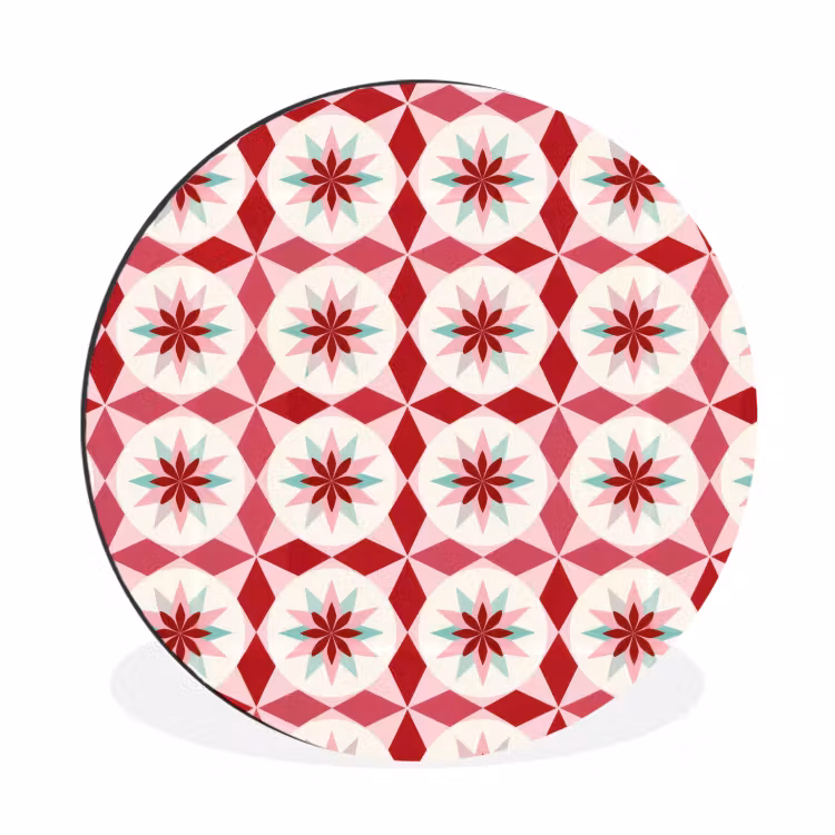 Tegelpatroon - Sterren - Retro - Roze - Mintgroen Wandcirkel aluminium klein 190 -3d