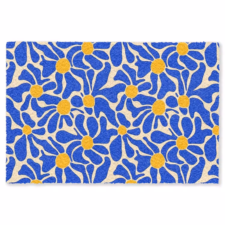 Abstract - Bloem - Blauw Vloerkleed Rechthoek klein 1091 -3d