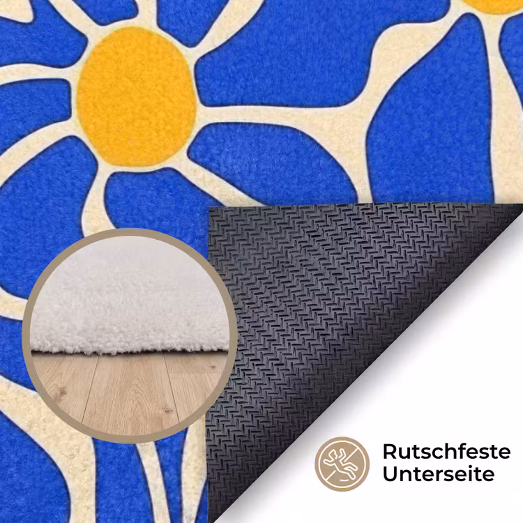 Abstract - Bloem - Blauw Vloerkleed Rechthoek klein 1091 -uniquesellingpoint_antislip_DE_DE